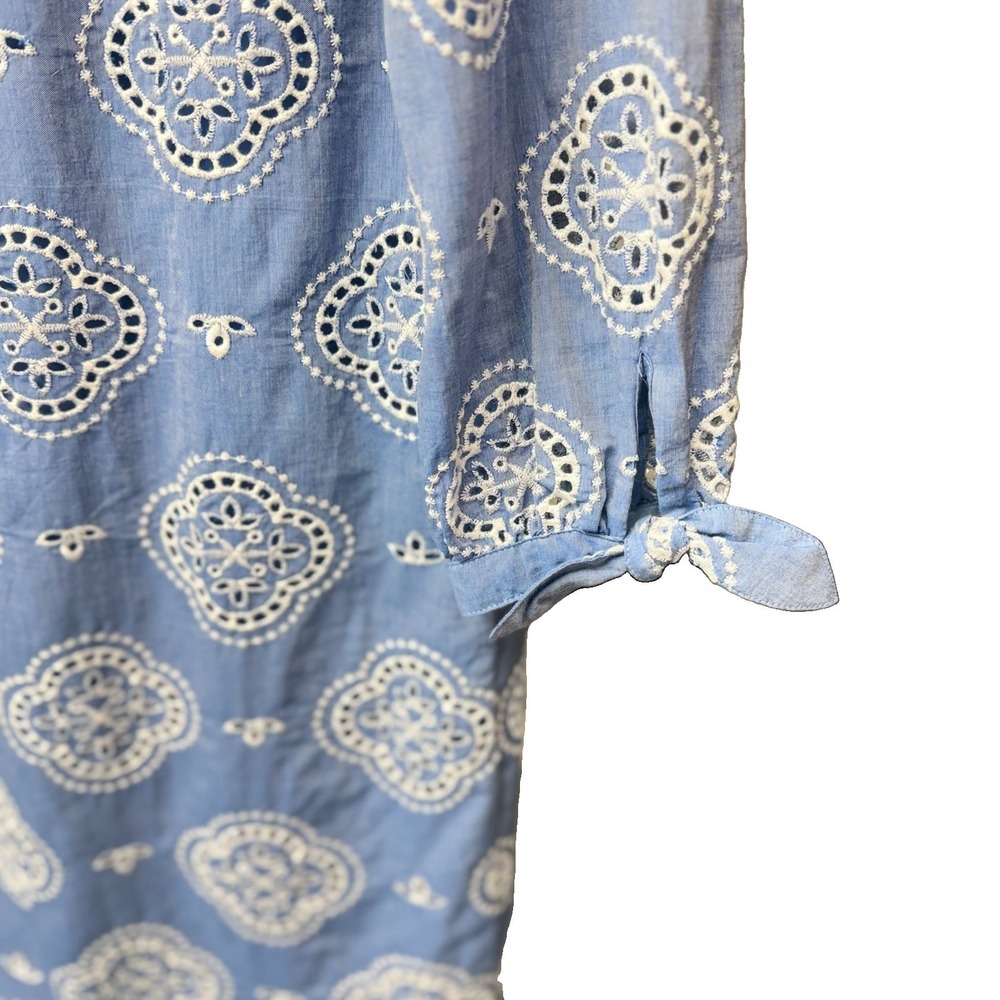 Talbots Chambray Blue Eyelet Embroidered Dress Size 10 #963 - Picture 3 of 12